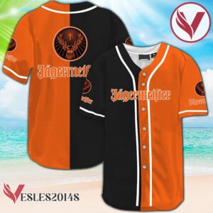 Black And Orange Split Jagermeister Baseball Jersey, Perfect Gifts For Fans - Vesles2014S