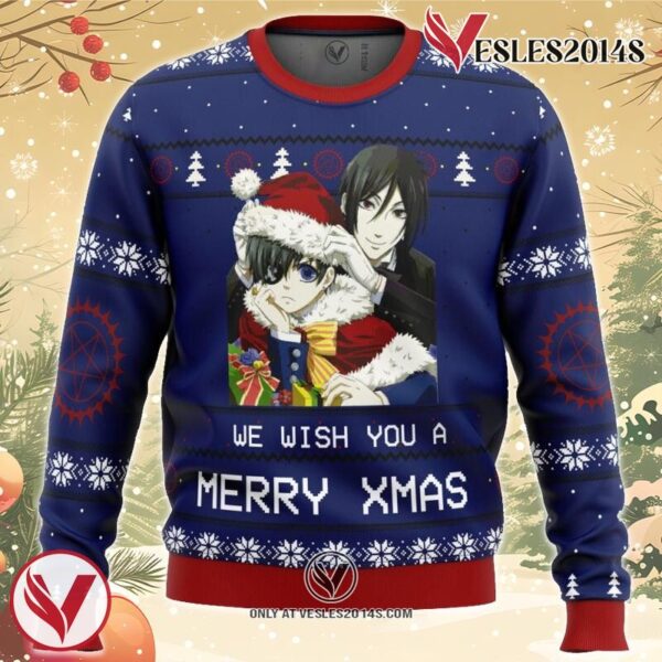Black Butler Merry Xmas Ugly Christmas Sweater, Unique Christmas Gift For Fans - Vesles2014S