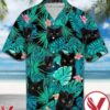 Black Cat Behind Green Leaves Hawaiian Shirt, Unique Gifts For Friends - Vesles2014S 1