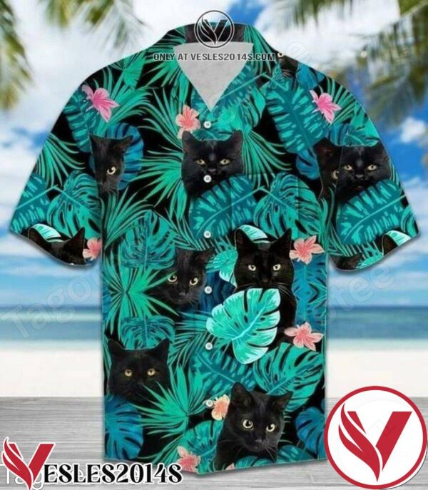Black Cat Behind Green Leaves Hawaiian Shirt, Unique Gifts For Friends - Vesles2014S 1