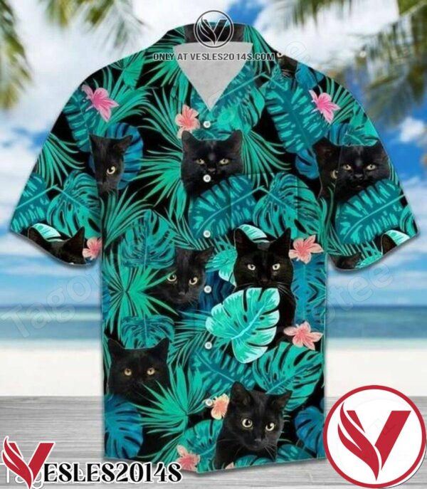 Black Cat Behind Tropical Leaves Hawaiian Shirt, Unique Gifts For Friends - Vesles2014S 1
