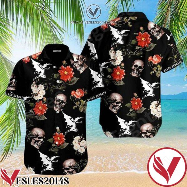 Black Sabbath Skull Flower Black Hawaiian Shirt, Unique Gifts For Friends - Vesles2014S 1
