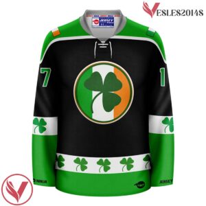 Black St Patrick's Day Irish Shamrock Holiday Hockey Jersey - Vesles2014S 2