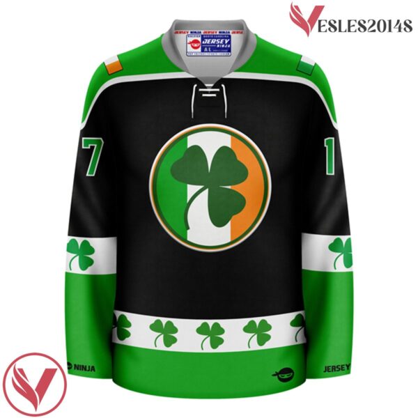 Black St Patrick's Day Irish Shamrock Holiday Hockey Jersey - Vesles2014S 2