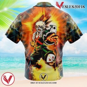 Blazing Bakugo My Hero Academia Hawaiian Button Up Shirt, Perfect Gifts For Anime Lovers - Vesles2014S 1