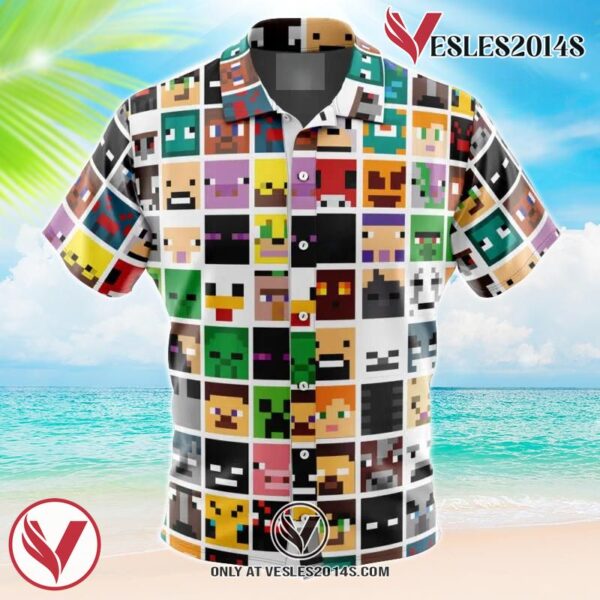 Block Faces Minecraft Hawaiian Button Up Shirt, Perfect Gifts For Anime Lovers - Vesles2014S