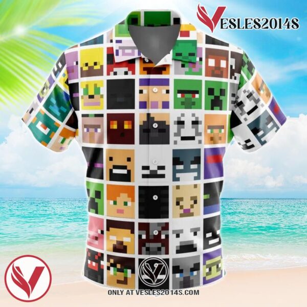 Block Faces Pattern Minecraft Hawaiian Button Up Shirt, Perfect Gifts For Anime Lovers - Vesles2014S