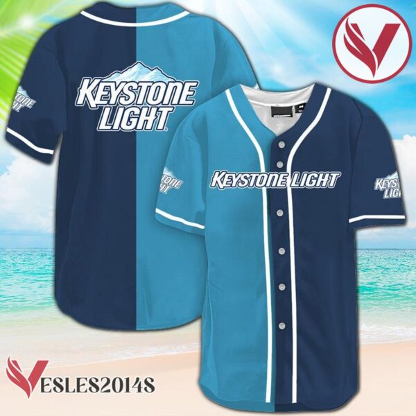 Blue And Navi Split Keystone Light Baseball Jersey, Perfect Gifts For Fans - Vesles2014S