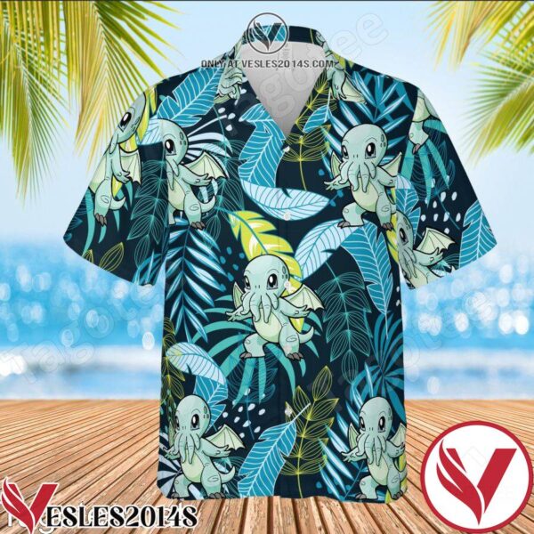 Blue Charmander Pokemon Cthulhu Tropical Leaves Hawaiian Shirt, Unique Gifts For Friends - Vesles2014S 1