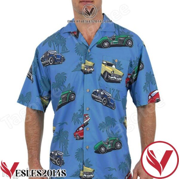 Blue Classic Cars Button Down Hawaiian Shirt, Unique Gifts For Friends - Vesles2014S 1