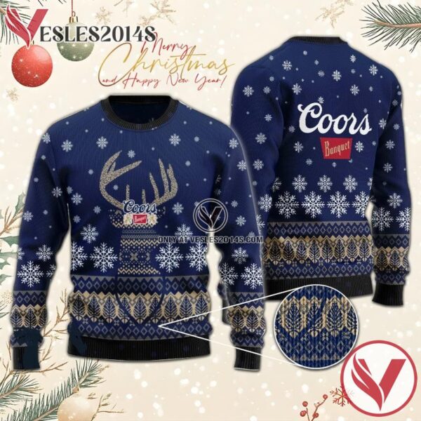 Blue Coors Banquet Reindeer Snowy Christmas Sweater, Unique Winter Outfits For Fans - Vesles2014S  1