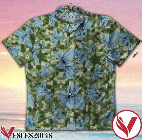 Blue Flower Green Camo Hawaiian Shirt, Unique Gifts For Friends - Vesles2014S 1