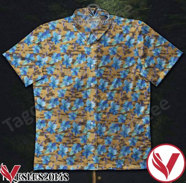 Blue Flowers Brown Camo Hawaiian Shirt, Unique Gifts For Friends - Vesles2014S 1