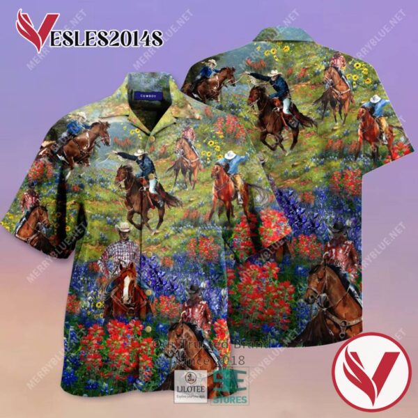 Bluebonnet And Texas Cowboy Casual Hawaiian Shirt, Best Gifts For Summer Vesles2014S 3