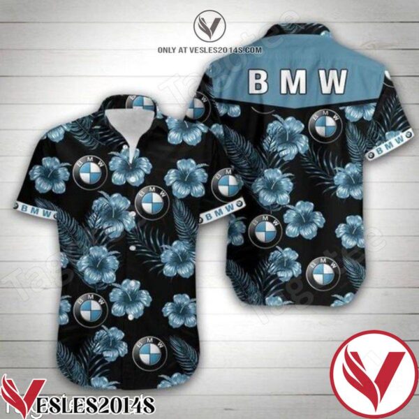 Bmw Logo And Blue Hibiscus Black Hawaiian Shirt, Unique Gifts For Friends - Vesles2014S 1