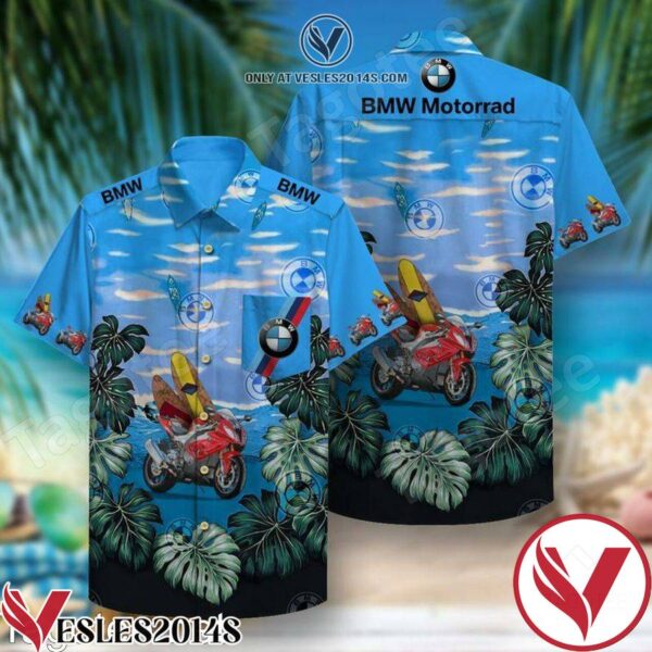 Bmw Motorcycle In The Leaf Circle Blue Hawaiian Shirt, Unique Gifts For Friends - Vesles2014S 1