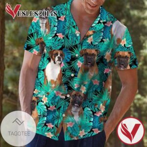 Boxer Dog Funny Hawaiian Graphic Print Short Sleeve Hawaiian Casual Shirt Vesles2014S