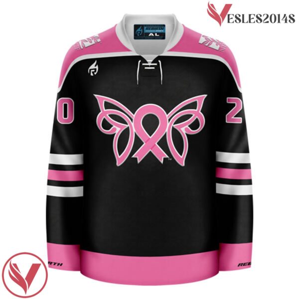 Breast Cancer Awareness Butterfly Black Charity Hockey Jersey - Vesles2014S 2