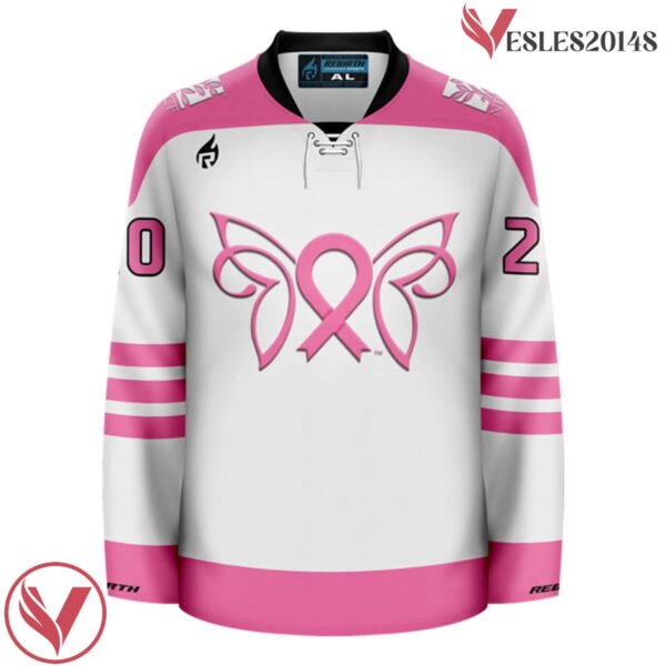 Breast Cancer Awareness Butterfly White Charity Hockey Jersey - Vesles2014S 2