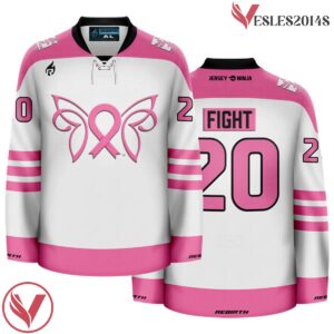 Breast Cancer Awareness Butterfly White Charity Hockey Jersey - Vesles2014S