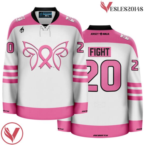 Breast Cancer Awareness Butterfly White Charity Hockey Jersey - Vesles2014S