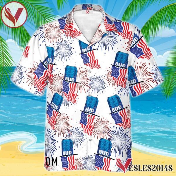 Bud Light American Flag Fireworks Hawaiian Shirt, Best Summer Gifts For Fans - Vesles2014S 1