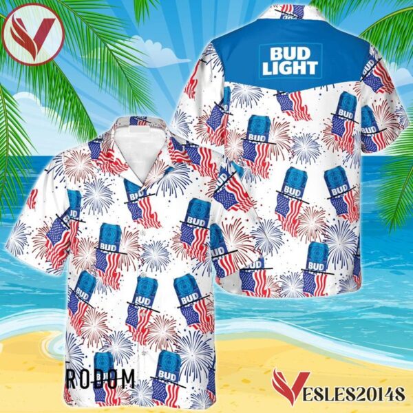 Bud Light American Flag Fireworks Hawaiian Shirt, Best Summer Gifts For Fans - Vesles2014S