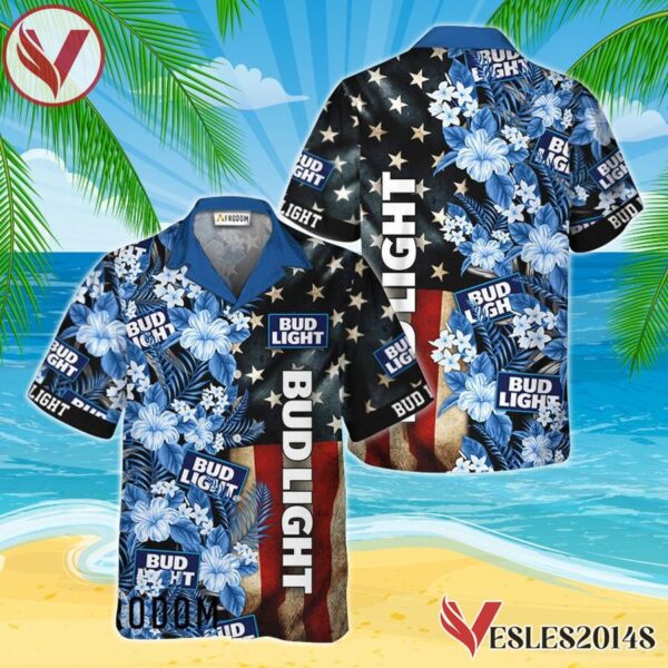 Bud Light American Flag Tropical Flower Hawaiian Shirt, Best Summer Gifts For Fans - Vesles2014S