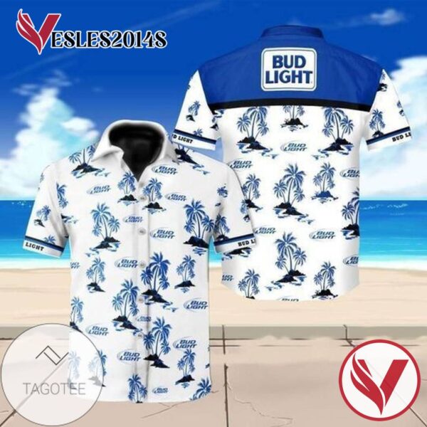 Bud Light Beer Floral Hawaiian Graphic Print Short Sleeve Hawaiian Casual Shirt Vesles2014S 1
