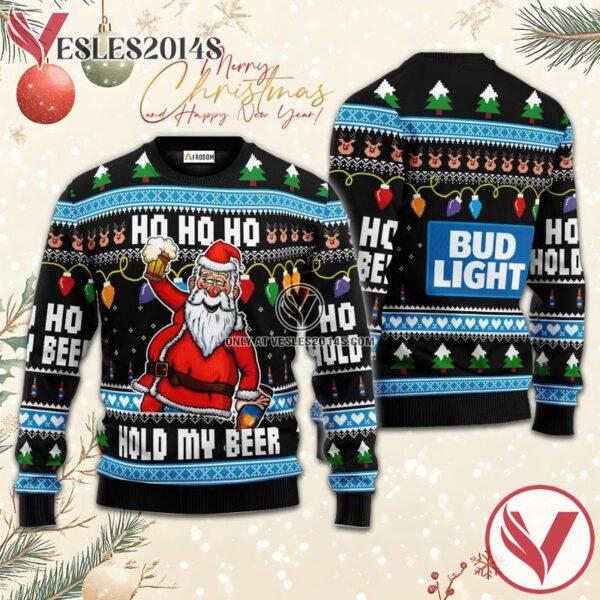 Bud Light Black Hold My Beer Ugly Sweater, Unique Winter Outfits For Fans - Vesles2014S  1