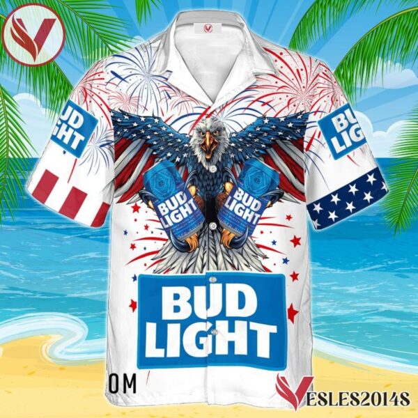 Bud Light Eagle Fireworks Independence Day Hawaiian Shirt, Best Summer Gifts For Fans - Vesles2014S 1