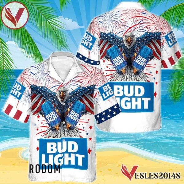Bud Light Eagle Fireworks Independence Day Hawaiian Shirt, Best Summer Gifts For Fans - Vesles2014S