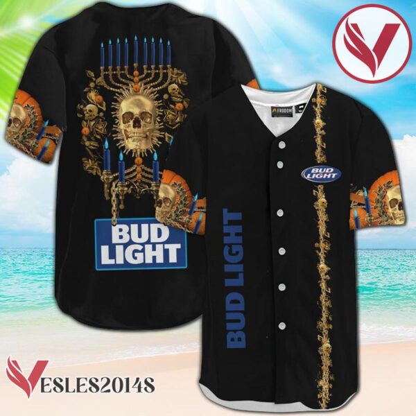 Bud Light Golden Skull And Pumpkin Baseball Jersey, Perfect Gifts For Fans - Vesles2014S