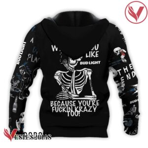 Bud Light Rock And Roll Skeleton Skull Hoodie & Zip Hoodie - Vesles2014S 3