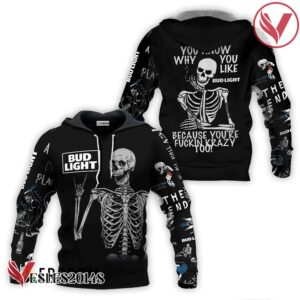 Bud Light Rock And Roll Skeleton Skull Hoodie & Zip Hoodie - Vesles2014S