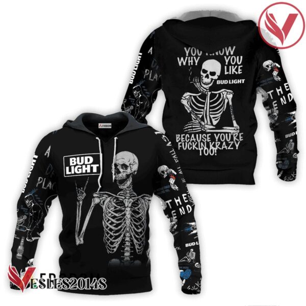 Bud Light Rock And Roll Skeleton Skull Hoodie & Zip Hoodie - Vesles2014S