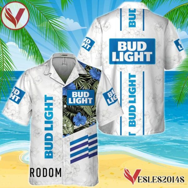 Bud Light White Tropical Flower Hawaiian Shirt, Best Summer Gifts For Fans - Vesles2014S