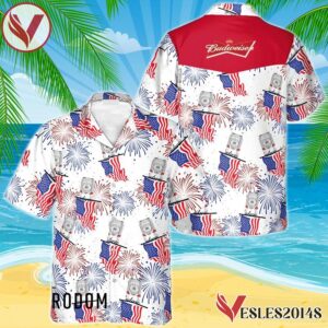 Budweiser Beer American Flag Fireworks Hawaiian Shirt, Best Summer Gifts For Fans - Vesles2014S