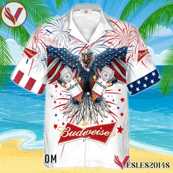 Budweiser Beer Eagle Fireworks Independence Day Hawaiian Shirt, Best Summer Gifts For Fans - Vesles2014S 1