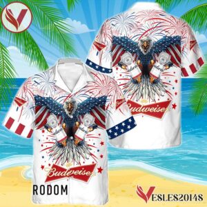 Budweiser Beer Eagle Fireworks Independence Day Hawaiian Shirt, Best Summer Gifts For Fans - Vesles2014S