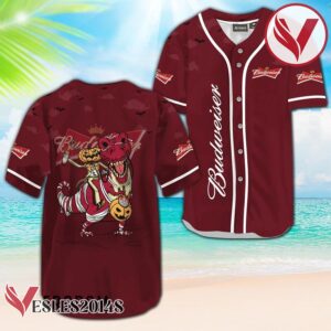 Budweiser Beer Red Halloween Dinosaur Baseball Jersey, Perfect Gifts For Fans - Vesles2014S