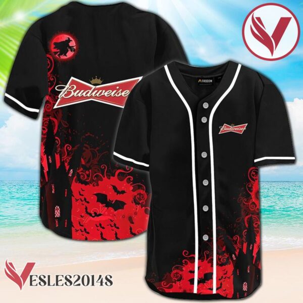 Budweiser Black Halloween Witch Baseball Jersey, Perfect Gifts For Fans - Vesles2014S