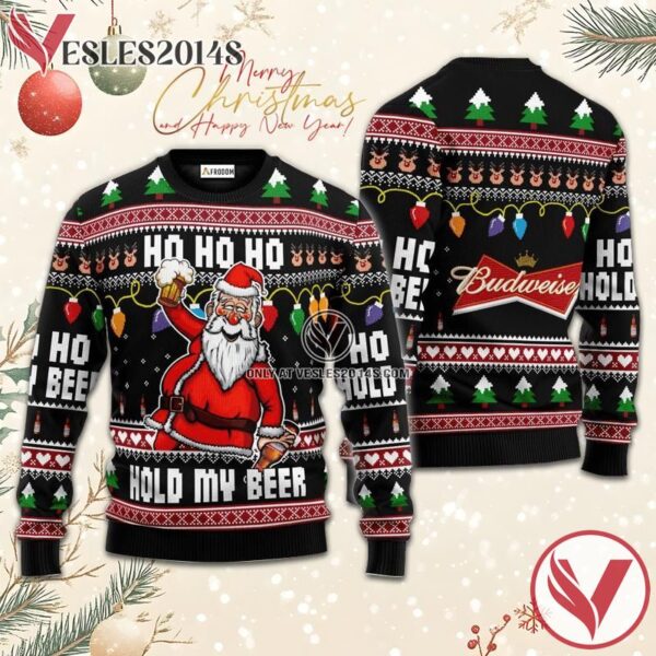 Budweiser Black Hold My Beer Ugly Sweater, Unique Winter Outfits For Fans - Vesles2014S  1