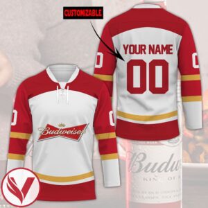 Budweiser Personalized Hockey Jersey, Trending Gifts For Fans - Vesles2014s