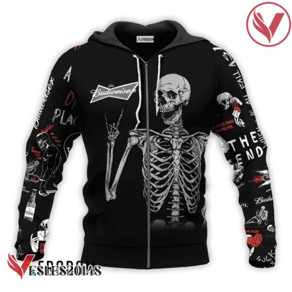 Budweiser Rock And Roll Skeleton Skull Hoodie & Zip Hoodie - Vesles2014S 2