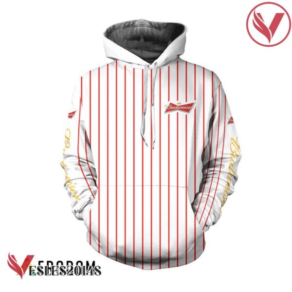 Budweiser White Vertical Striped Hoodie & Zip Hoodie - Vesles2014S 1