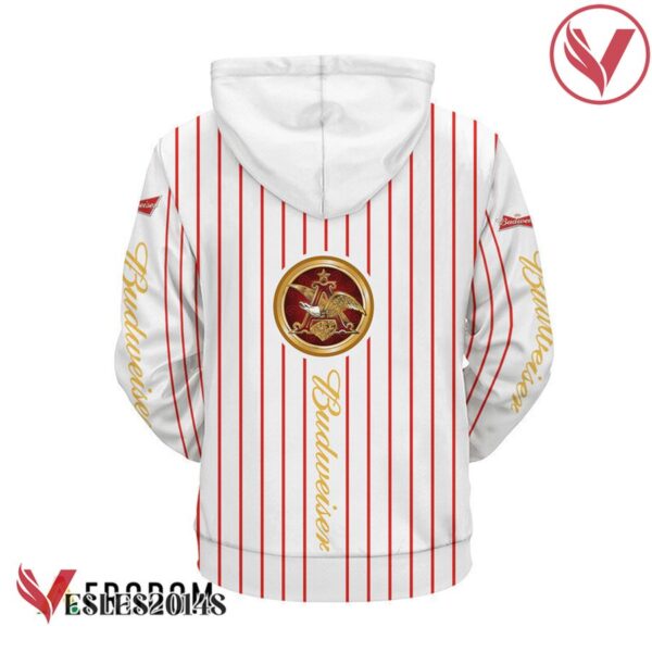 Budweiser White Vertical Striped Hoodie & Zip Hoodie - Vesles2014S 3
