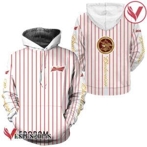 Budweiser White Vertical Striped Hoodie & Zip Hoodie - Vesles2014S
