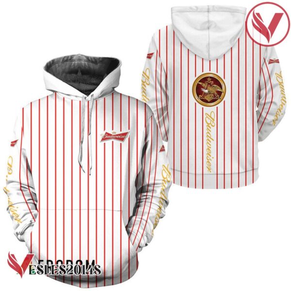 Budweiser White Vertical Striped Hoodie & Zip Hoodie - Vesles2014S