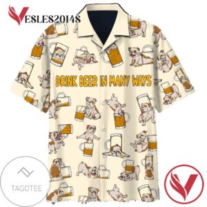Bulldog Drink Beer In many Ways Print Short Sleeve Hawaiian Casual Shirt Vesles2014S 1